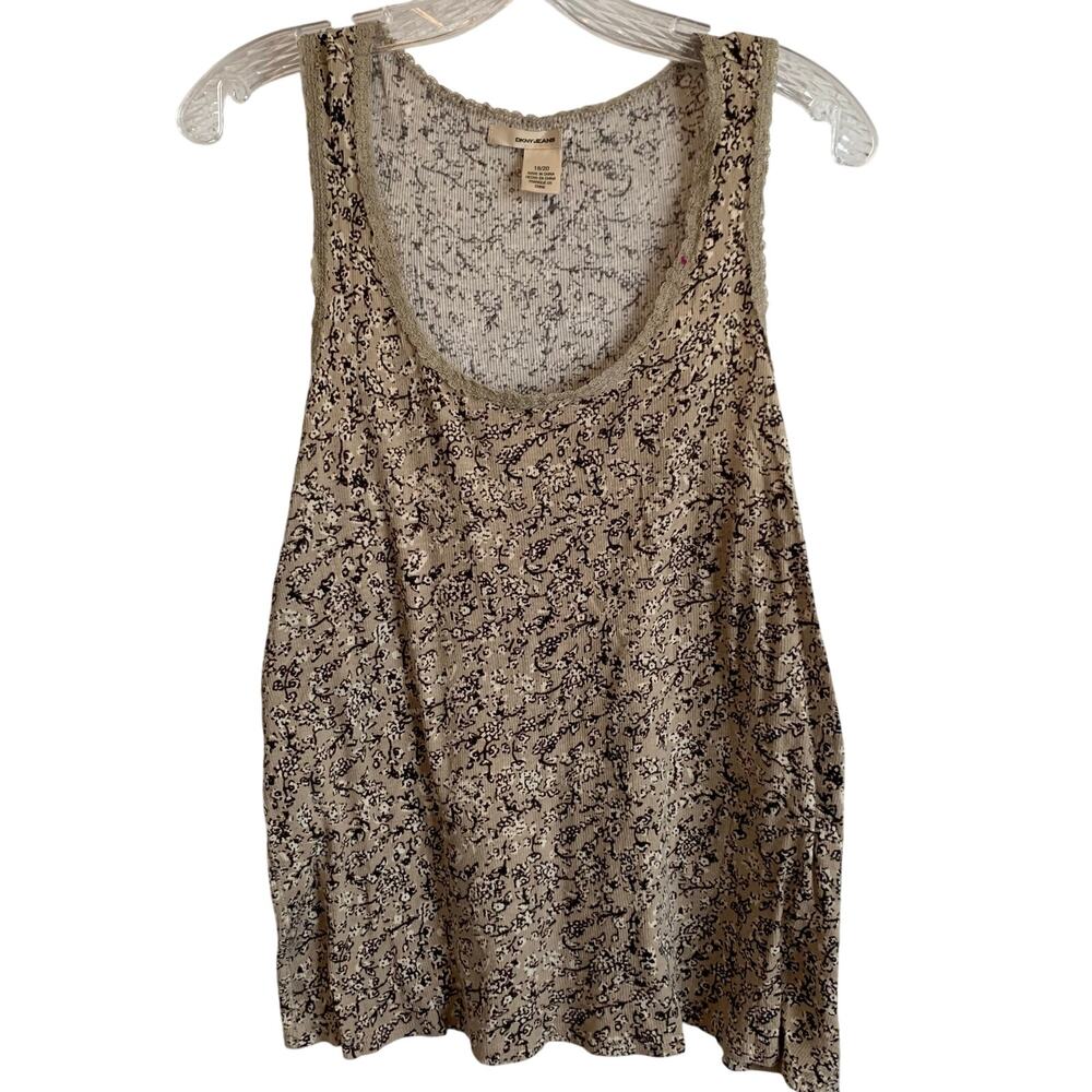 DKNY Jeans Womens Sz 18/20 XXL Natural Colors Floral Sleeveless Tank Top Lace